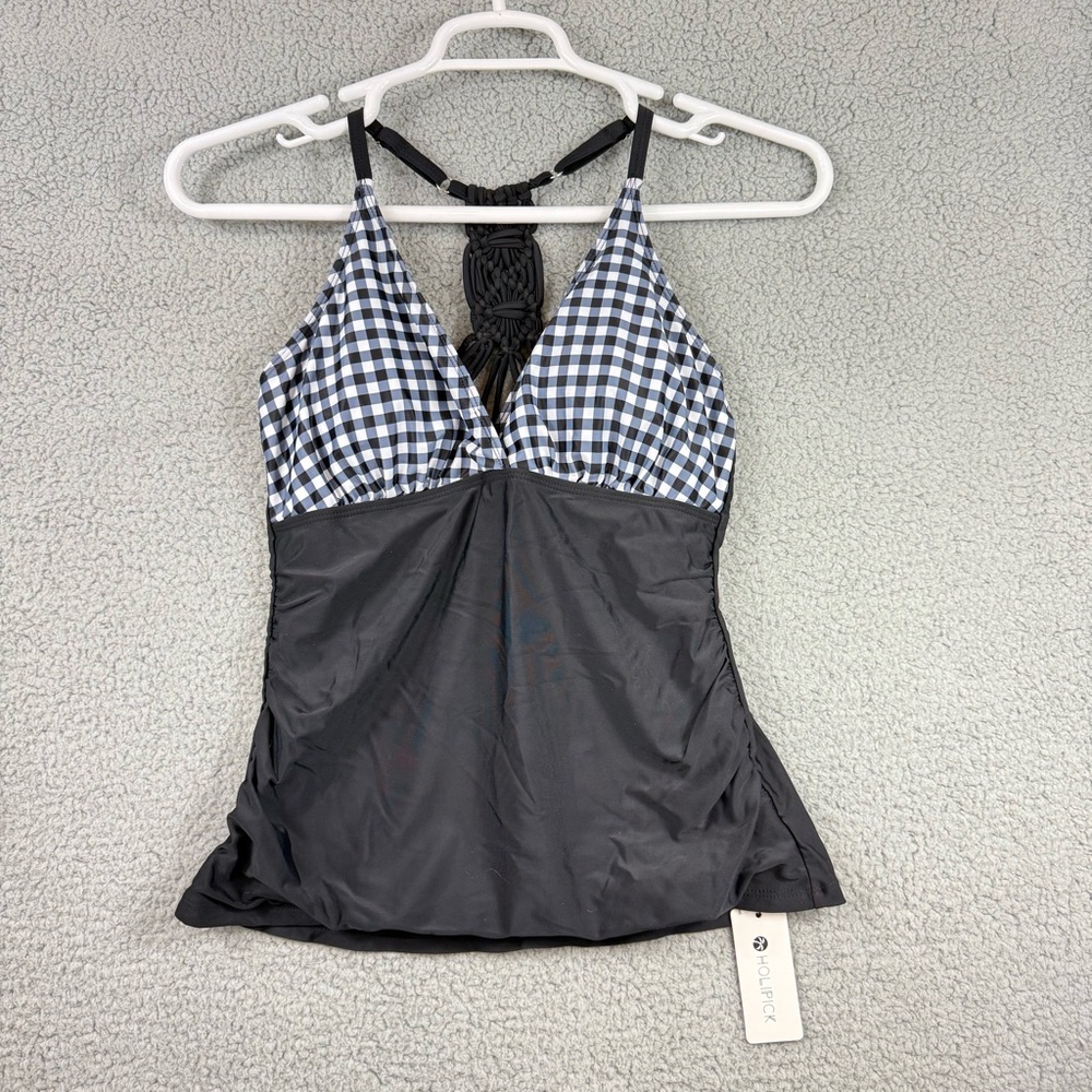 Holipick Blue and White Halter Tankini‎ Top